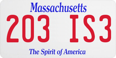 MA license plate 203IS3