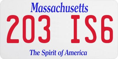 MA license plate 203IS6