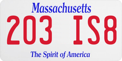MA license plate 203IS8