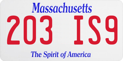 MA license plate 203IS9