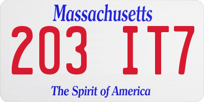 MA license plate 203IT7