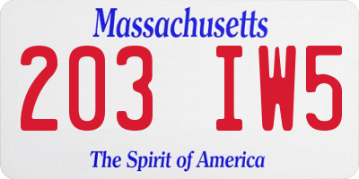 MA license plate 203IW5