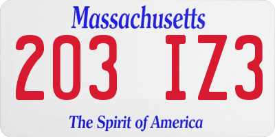 MA license plate 203IZ3