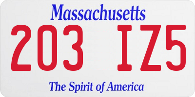 MA license plate 203IZ5