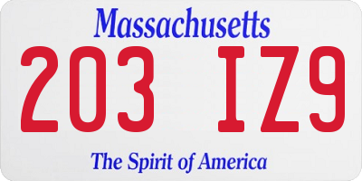 MA license plate 203IZ9