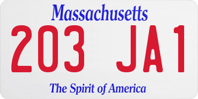MA license plate 203JA1