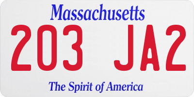 MA license plate 203JA2