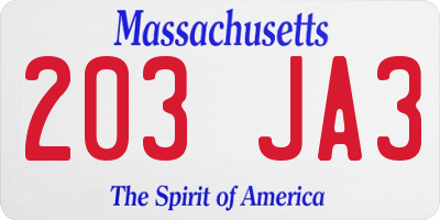 MA license plate 203JA3