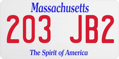 MA license plate 203JB2