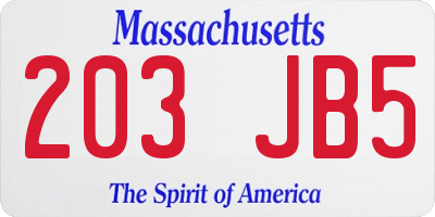 MA license plate 203JB5