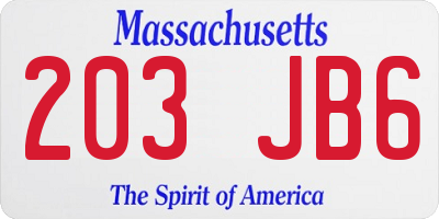 MA license plate 203JB6