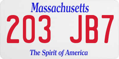 MA license plate 203JB7