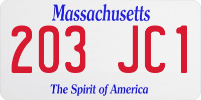 MA license plate 203JC1