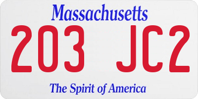 MA license plate 203JC2