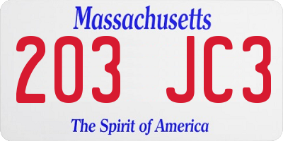 MA license plate 203JC3