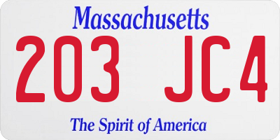 MA license plate 203JC4
