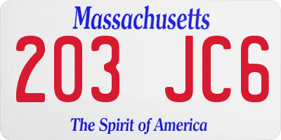 MA license plate 203JC6