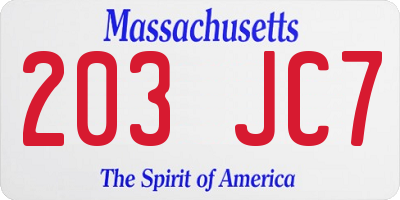 MA license plate 203JC7