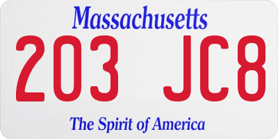 MA license plate 203JC8