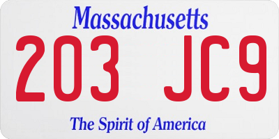 MA license plate 203JC9