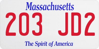 MA license plate 203JD2