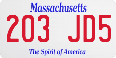 MA license plate 203JD5