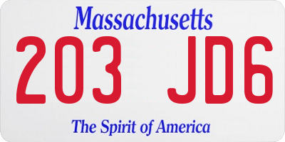 MA license plate 203JD6