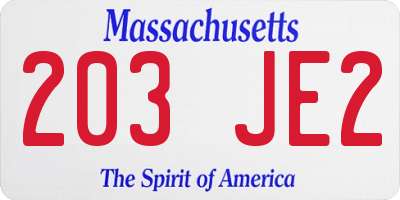 MA license plate 203JE2
