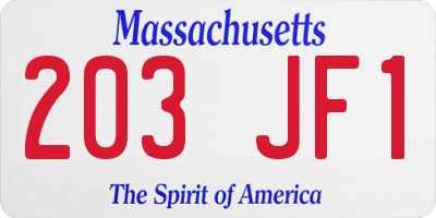 MA license plate 203JF1
