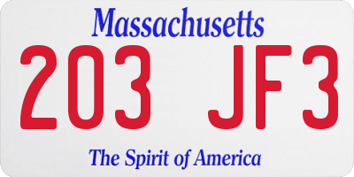 MA license plate 203JF3