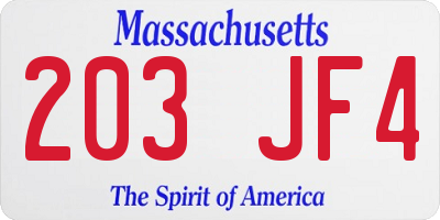 MA license plate 203JF4