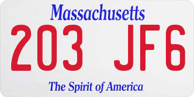 MA license plate 203JF6