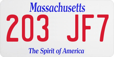 MA license plate 203JF7