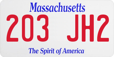 MA license plate 203JH2