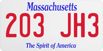 MA license plate 203JH3