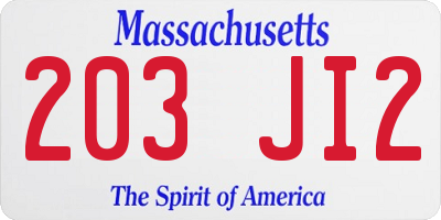 MA license plate 203JI2