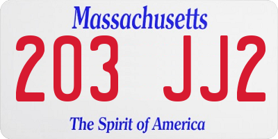 MA license plate 203JJ2