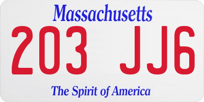 MA license plate 203JJ6