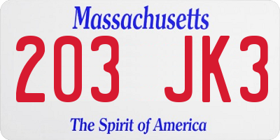 MA license plate 203JK3
