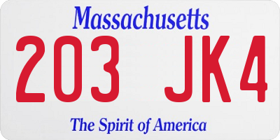 MA license plate 203JK4