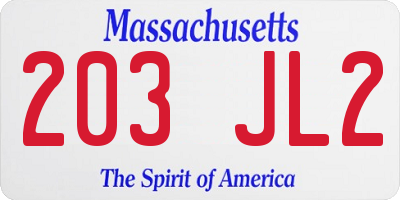 MA license plate 203JL2