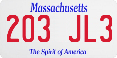 MA license plate 203JL3