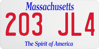 MA license plate 203JL4