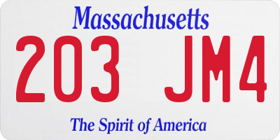 MA license plate 203JM4