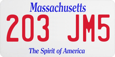 MA license plate 203JM5