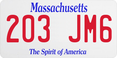 MA license plate 203JM6
