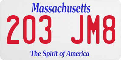 MA license plate 203JM8