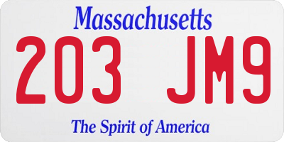 MA license plate 203JM9
