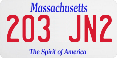 MA license plate 203JN2