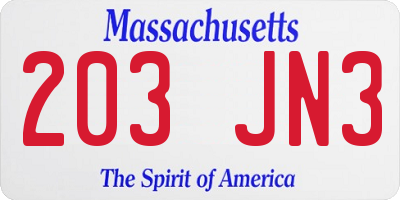MA license plate 203JN3